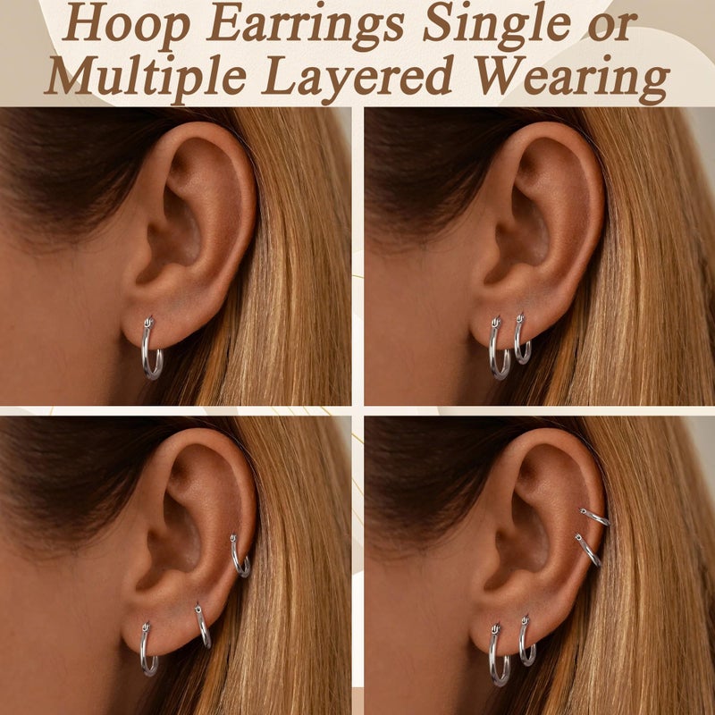 LOYALLOOK Silver Hoop Earrings for Women Stainless Steel Rounded Small Hoop Earrings Set for Women Cute Huggie Earrings Nickel Free 10/12/15/20MM - Image 4